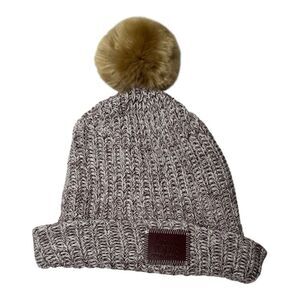 Love Your Melon Maroon/White Knit Fur Removable Pom Pom Beanie Hat.